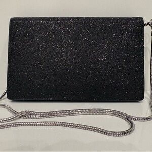 AllSaints Small Black Glitter Clutch With Silver Chain Strap